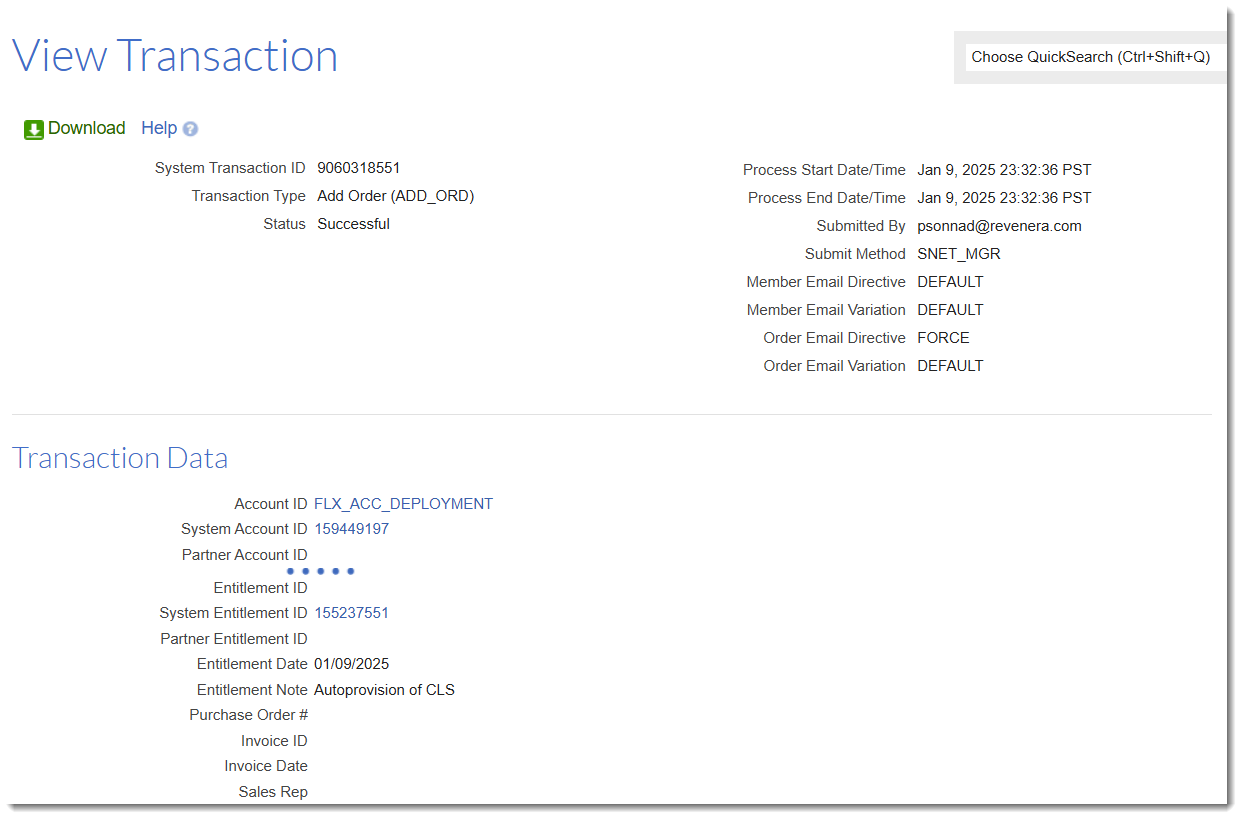 View Transaction Page